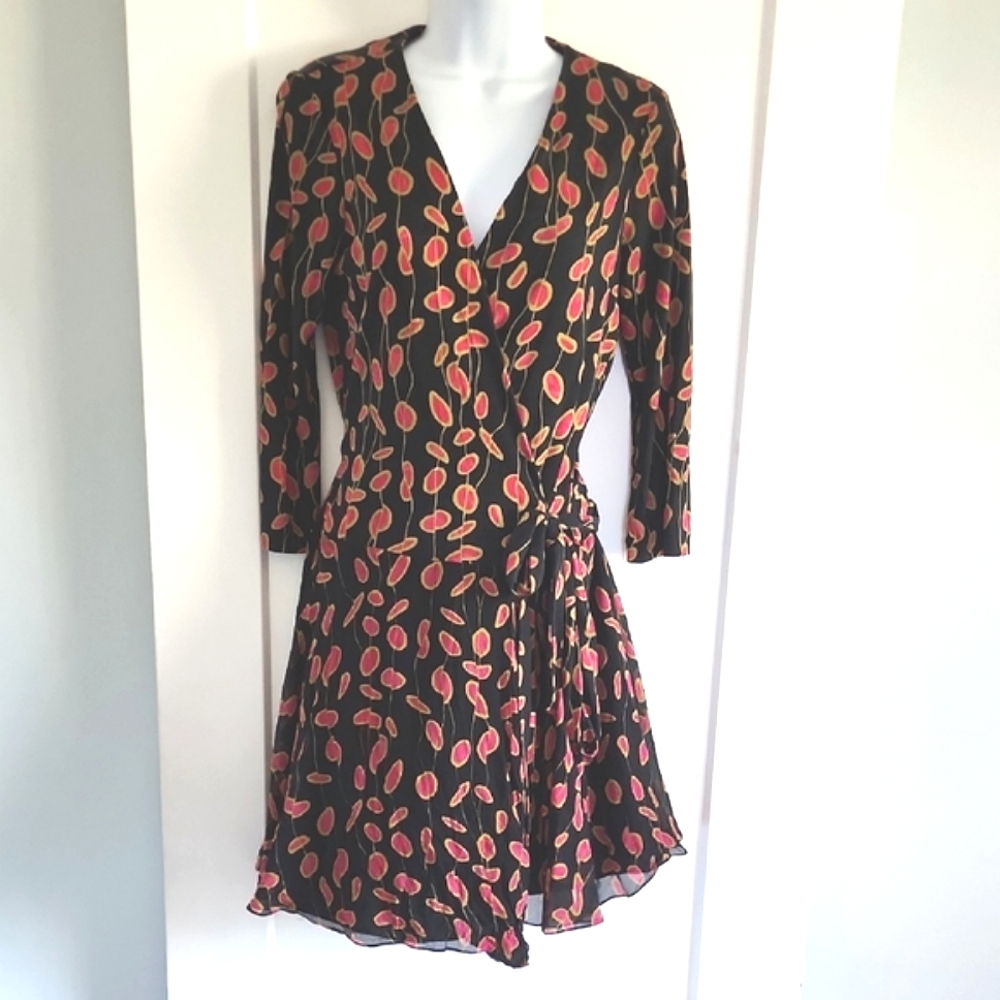 Diane Von Furstenberg Pink Black Wrap Dress Size 8